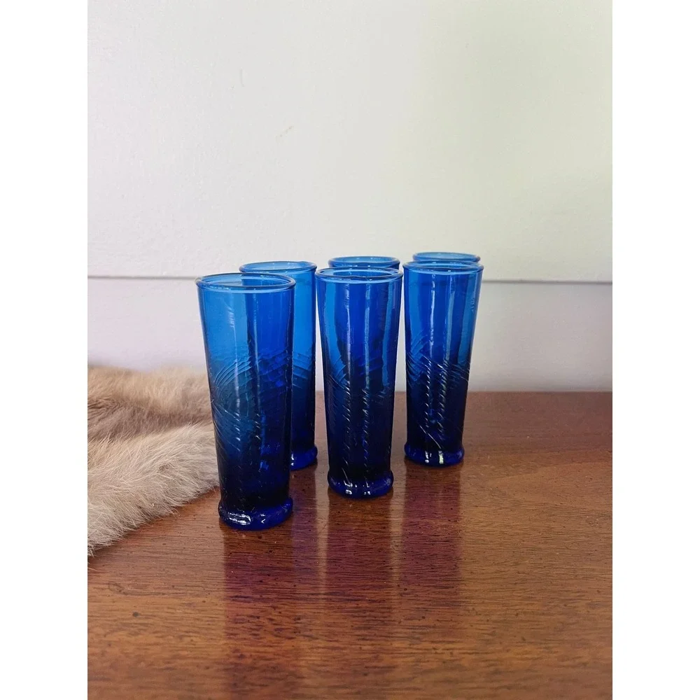 Cobalt blue glass Hand Blown‎ double Shot Liqueur Glass Base Vintage barware